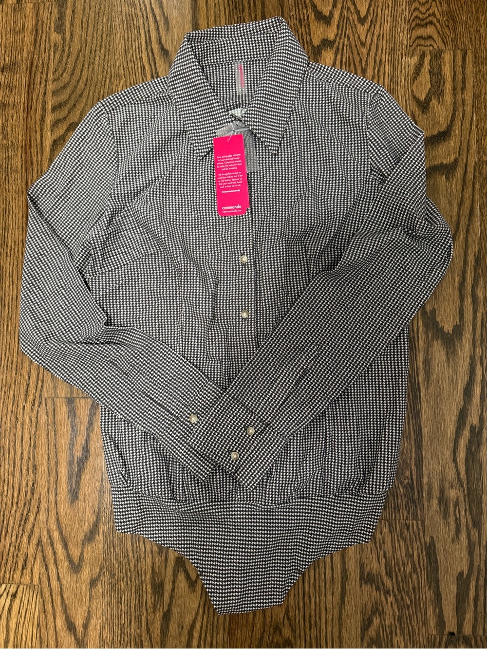 Commando Black and White Houndstooth Button-Down Bodysuit